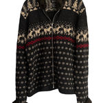 SKYR Nordic Fair Isle Faux Fur Collar/cuffs Wool Cardigan VTG Hong Kong EUC Blue Size M Photo 0