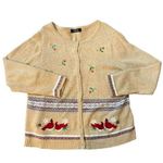 Crystal Kobe Embroidered Cardinal Holiday Christmas Cardigan Sweater Size L Photo 0