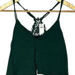 Aerie Women's S Lace Racerback Cropped Tank Top Dark Emerald Green Ribbed New Photo 0