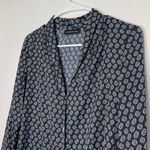 Something Navy Blue Silky Geometric Print Casual Button Up Shirt Top Photo 5