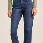 Mango Womens Havana Straight Leg Jeans Sz 1 Dark Wash Button Fly Raw Hem Photo 0