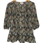 Liberty of London for Target Popover Blouse Women XS Peacock Feather Peplum Hem Brown Photo 0