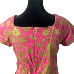 Womens Floral Embroidered Pink Green Shift Dress Size 2 Square Neck Folk Ethnic Photo 6