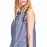 Old Navy  Embroidered Blue Chambray Denim Sleeveless Casual Top Size Medium Photo 1