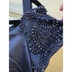 La Femme New Navy Beaded Off the Shoulder Sweetheart Ruched Satin Mermaid Gown Photo 6