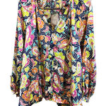 Umgee USA Multicolor Floral Satin Colorful Peasant Blouse Size 1X Relaxed Flowy Photo 0