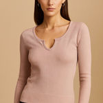 Aura Soft Ribbed Long Sleeve Top in Blush Pink Size Small Photo 0