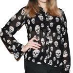 Fun & Flirt Sheer Skull Print Buttoned Blouse Photo 0