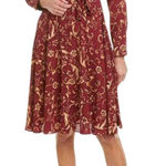 Nanette Lepore  Burgundy Floral Button-Down Midi Dress Size 10 Photo 0