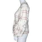 Free People Shirt Women XS Darling Diane Cream Pink Plaid Lace Bohemian Peasant Photo 2