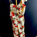 Lulumari One piece asymmetrical  ruffled pantsuit jumpsuit red floral Small Photo 0