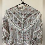 POL  Floral Print Ruffle Lace Boho Long Sleeve Button Down Blouse size Large Photo 3