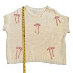 Blu Pepper M Short Sleeve Bow Sweater Cream Pink Coquette Slouchy Soft Girl NWT Photo 5