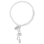 White Glass Pearl, Beads Cable Chain Charm Necklace Silver Photo 0