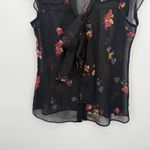 Attention Black Multi Floral Sheer Button Blouse Top Bow Tie Size XS Photo 2