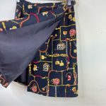 Petite Sophisticate Vintage Y2K Classic Horsebit Chain Ribbon Floral Navy Blue Silk Wrap Skirt 4P 4 Photo 4