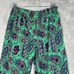 Aerie Pants Womens Medium Green Pink Paisley Satin Jogger Casual Preppy Colorful Photo 3
