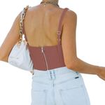 NWT REORIA Women’s Square Neck Bustier Corset Crop Tank Top Small Brown Photo 1