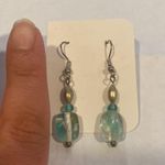 Vintage Art Deco Czech blue moulded satin glass bead earrings Photo 1