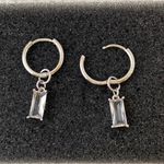 925 Silver Plated Crystal Dangle Drop Earrings for Men Women,Silver Hoop Earrings Photo 1