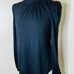 Adyson Parker Mock Neck Top MEDIUM Black Long Sleeve Jersey Knit Minimalist Chic Photo 1