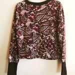 Joie  Cropped Sweatshirt Crew Neck Leaf and Floral Print Pullover Maroon XL NWT Photo 13