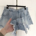 Free People  Harlie Denim Shortie in Mirage Fray Blue Flared Denim Shorts Size 28 Photo 3
