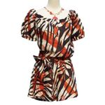 Cache  Animal Print Romper 1 Piece Linen Top Pant New Self Belt Button $138 NWT Photo 3