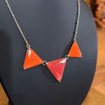 Vintage Geometric Orange and Pink Triangle statement gold tone necklace Photo 2