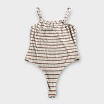 Paige Thong Bodysuit Women's Medium Ivory Red Striped Strappy Square Neck Photo 2