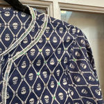 Letarte Skull Tunic Coverup Dress Navy Blue Sequin Bead 3/4 Sleeve Blouse Size S White Photo 3