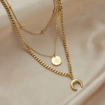 Anthropologie NEW Boho Stainless Steel Golden 3 Layer Shine Crescent Moon Pendant Necklace Photo 2