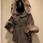Raccoon Fur Flare Sleeve Parka Coat Jacket Winter Coat trench Green Size M Photo 0