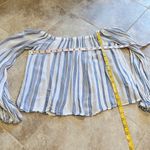 Forever 21 🆕 striped off shoulder long sleeve crop top blue white small Photo 2