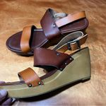 American Eagle Outfitters Tan Brown leather Wedge platform Sandals size 8 Photo 0