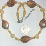 Elegant Beaded Boho Necklace in Yellow Brown and Silver Tone Photo 3