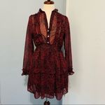 ZARA NEW  Long Sleeve Animal Print Burgandy Ruffle Dress Size Medium Elastic Band Photo 3