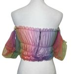 Lirika Matoshi Off Shoulder Rainbow Sheer Puff Sleeve Top Women’s Size Small Pink Photo 4