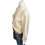 Line and Dot White Ruched Crop Top SMALL Balloon Sleeves Plunging Bottom $97 NEW Photo 4