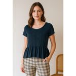 American Eagle  Soft & Sexy Navy Blue Lace Peplum T-Shirt | Flowy Embroidered Ruf Photo 2