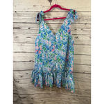 Women's Kinder Smocks Blue Pink Floral Ruffle Tank Top L Size L Photo 6