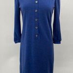 Vintage 80s Knit Shirtdress Button Down Cuffed Long Sleeve Collared Blue size M Size M Photo 0