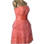 Jovani  Strapless A-Line Peach Ruffled Lace Designer Women’s Mermaid Mini Dress 2 Photo 2