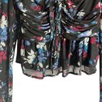 Peter Som Ruched Smocked Tie Sweetheart Long Sleeve Black Floral Peplum Top Sz 2 Photo 11