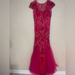 Sherri Hill Deep Raspberry Pink Beaded Tulle Skirt Mermaid Gown- Dress 2 Photo 6