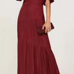 MINKPINK Dress Womens X Large Red Burgundy Satin Ines Gown Puff Sleeve Photo 0