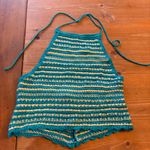 Urban Outfitters  womens Millie crochet striped halter crop top teal M Photo 0