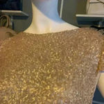 Sorella Vita  Cowl Back Sequin Gown Drape Back Gold Cap Sleeve Maxi Dress Sz: 16 Photo 4