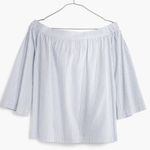Madewell Clean Off the Shoulder Top in Blue and White Stripes Photo 5