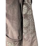Vintage Dark Chocolate Brown Velvet Blazer Embroidered Ivory Floral Pattern Size M Photo 5